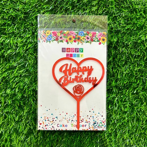 Polished Red Happy Birthday Acrylic Cake Topper