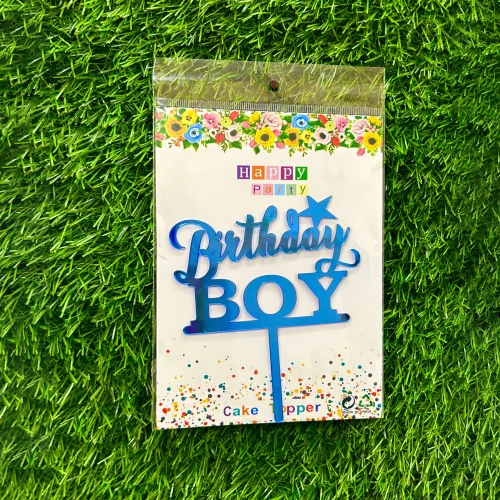 Blue Birthday Boy Acrylic Cake Topper