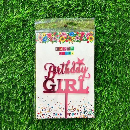 Pink Birthday Girl Acrylic Cake Topper