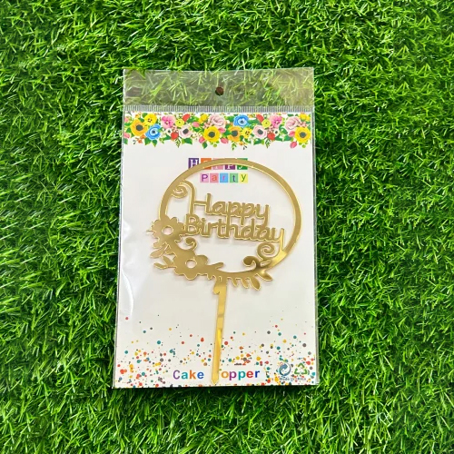 Round Golden Birthday Acrylic Cake Topper