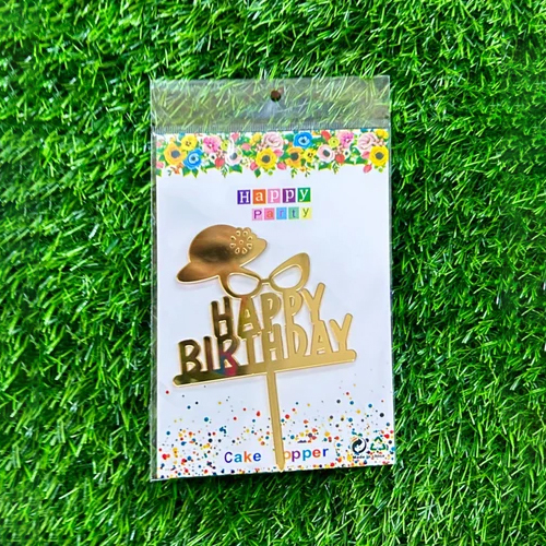 Golden Cap Happy Birthday Acrylic Cake Topper