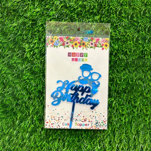 Polished Blue Happy Birthday Acrylic Cake Topper