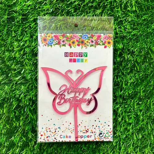 Pink Butterfly Happy Birthday Acrylic Cake Topper