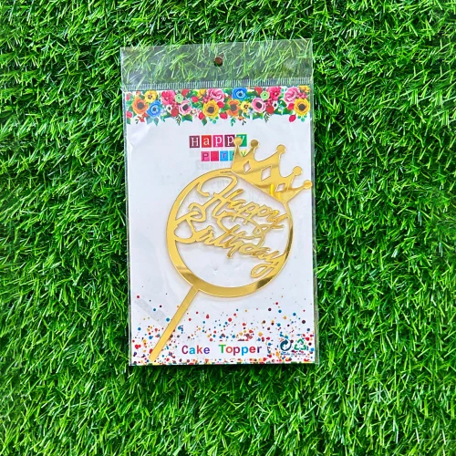 Golden Crown Happy Birthday Acrylic Cake Topper