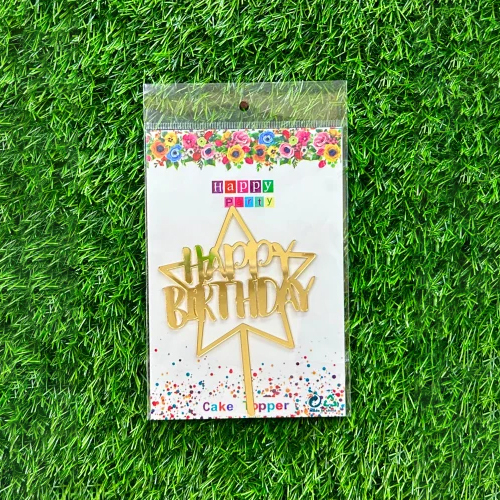 Golden Star Happy Birthday Acrylic Cake Topper