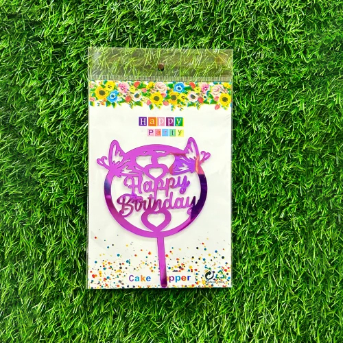 Purple Butterfly Happy Birthday Acrylic Cake Topper