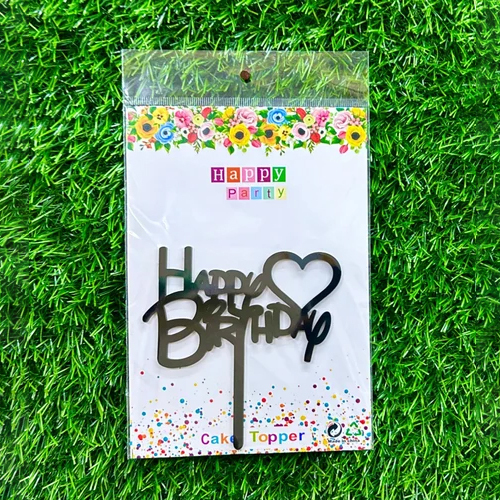 Black Heart Happy Birthday Acrylic Cake Topper