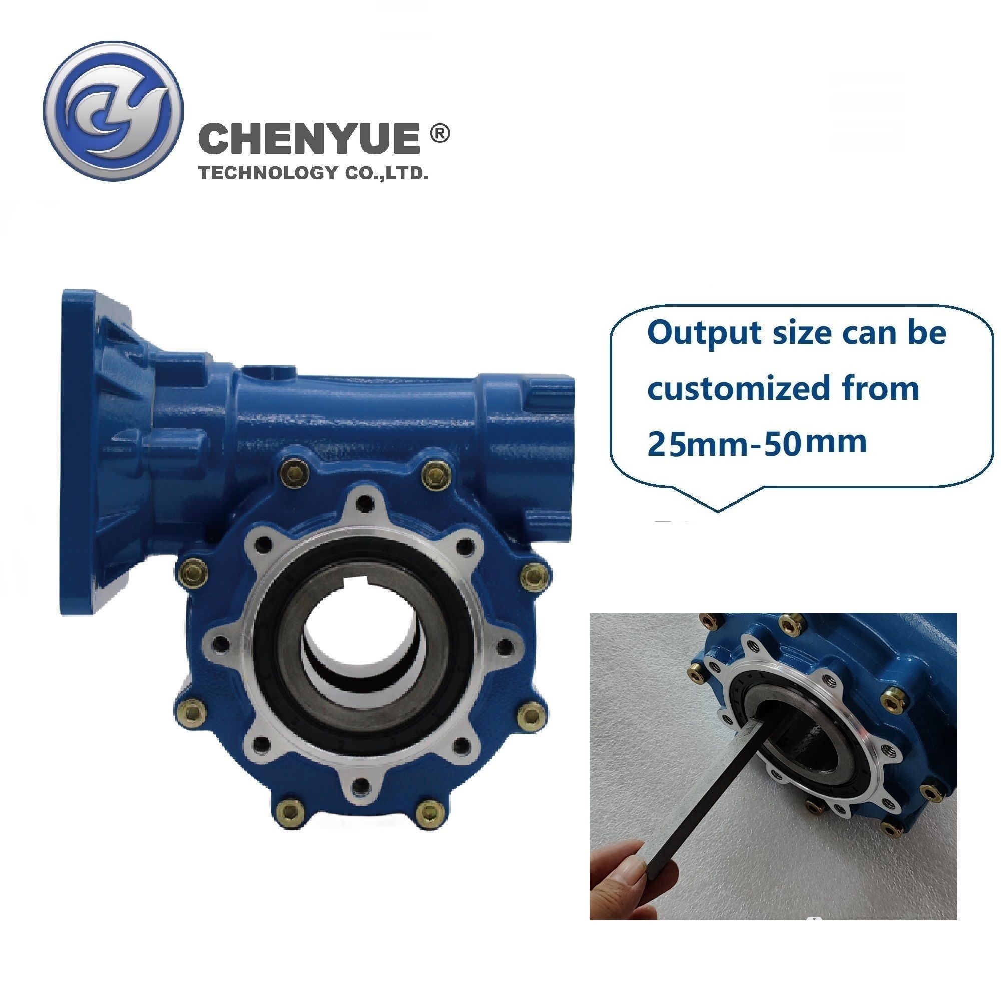 CHENYUE Big Input Hole Worm Gearbox CYWF50 Input 22 Output 50mm Speed Ratio from 5:1/100:1 Speed 80-233N.m Engine 3Kw Free Maintenance