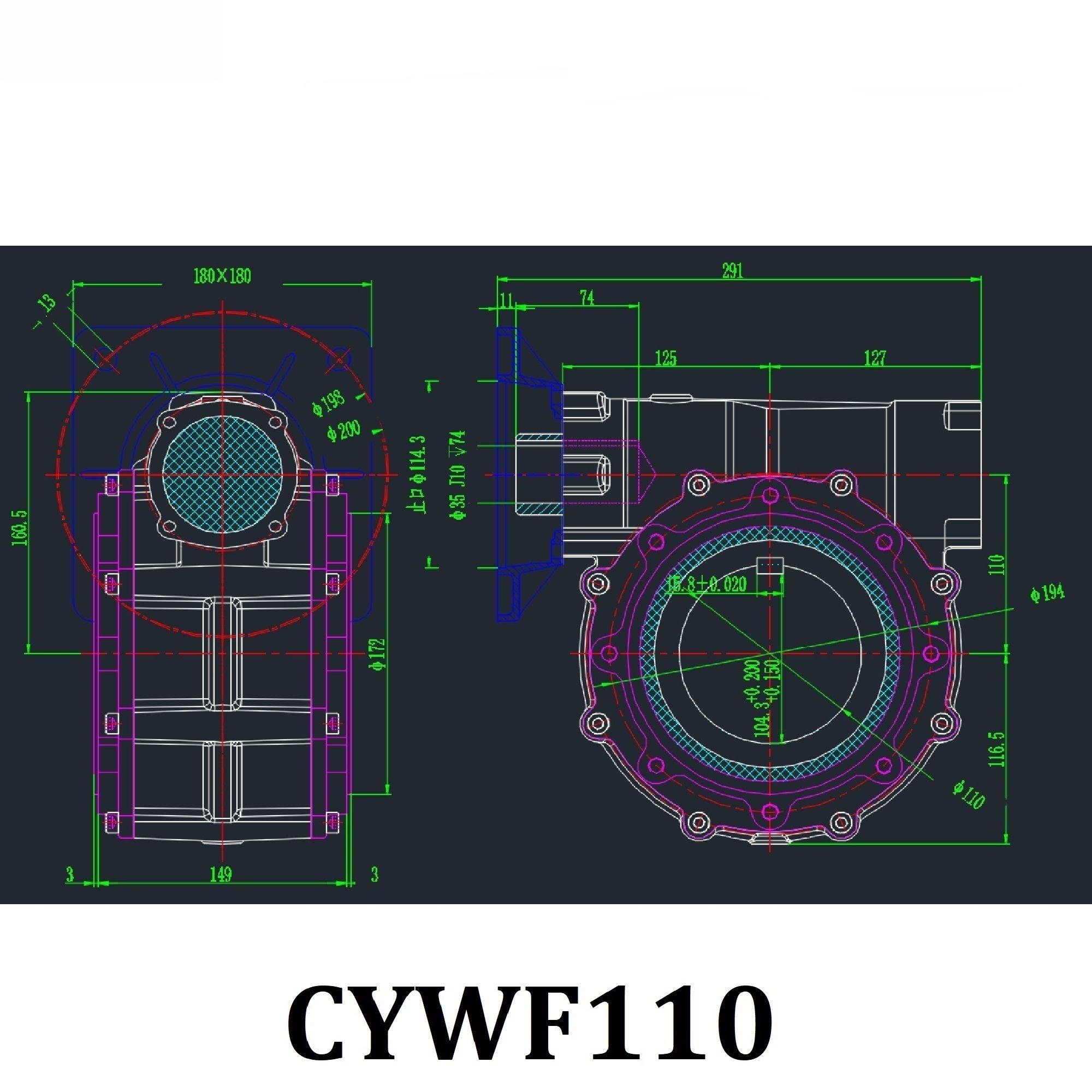 CHENYUE Worm Gearbox CYWF110 Input 35mm Output hole 110mm Can OEM Shaft Speed Ratio from 5:1/100:1 CNC Free Maintenance