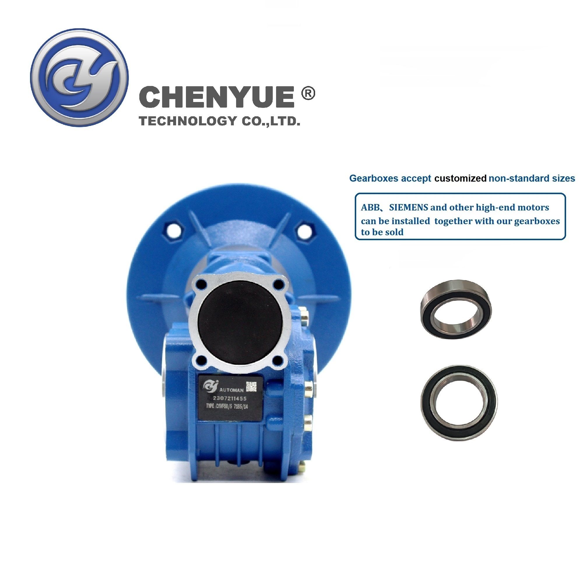 CHENYUE Big Torque Worm Gearbox NMVF 50 CYVF50 Input 14/11/19mm Output 25mm Speed Ratio from 5:1 to 100:1 Tin Bronze Worm Gear Free Maintenance