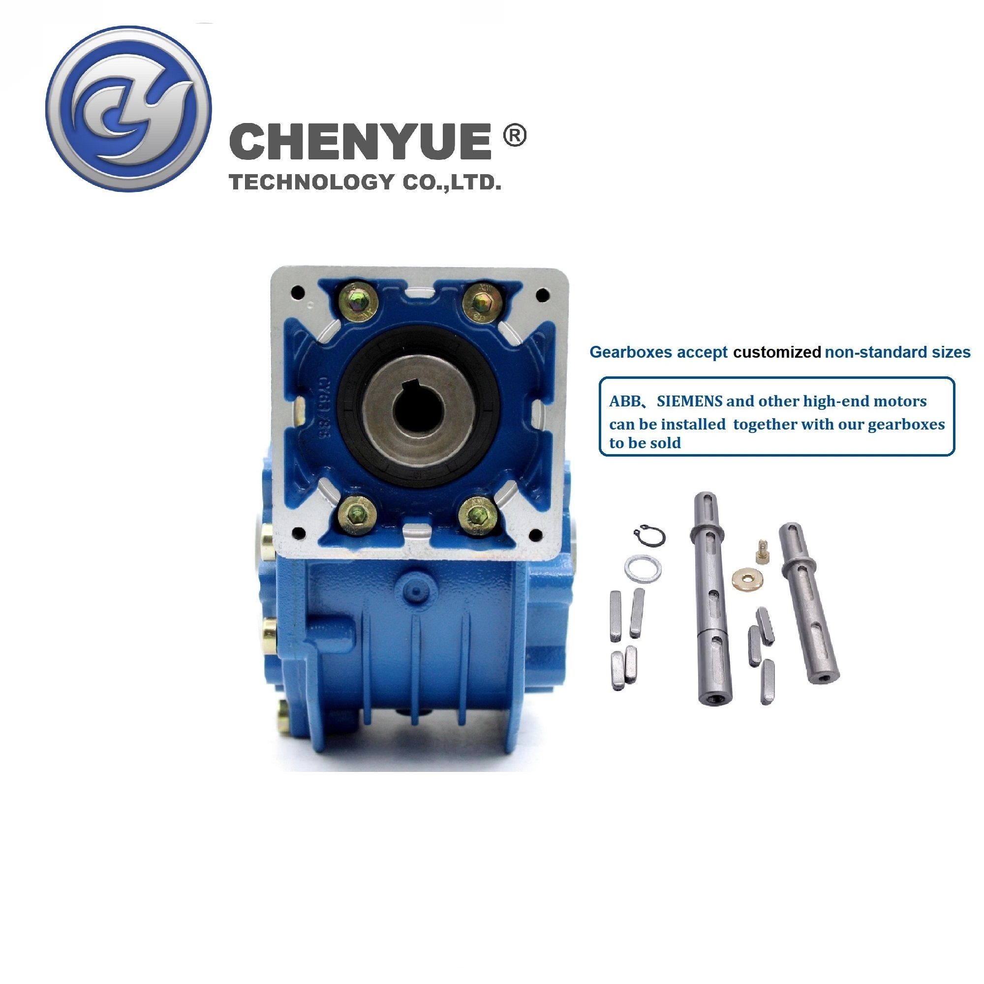 CHENYUE High Torque Worm Gear Reducer NMVF 063 Input 14/19/22/24mm Output 25mm Speed Ratio from 5:1 to 100:1 CNC Gearbox Suppliers Reduction