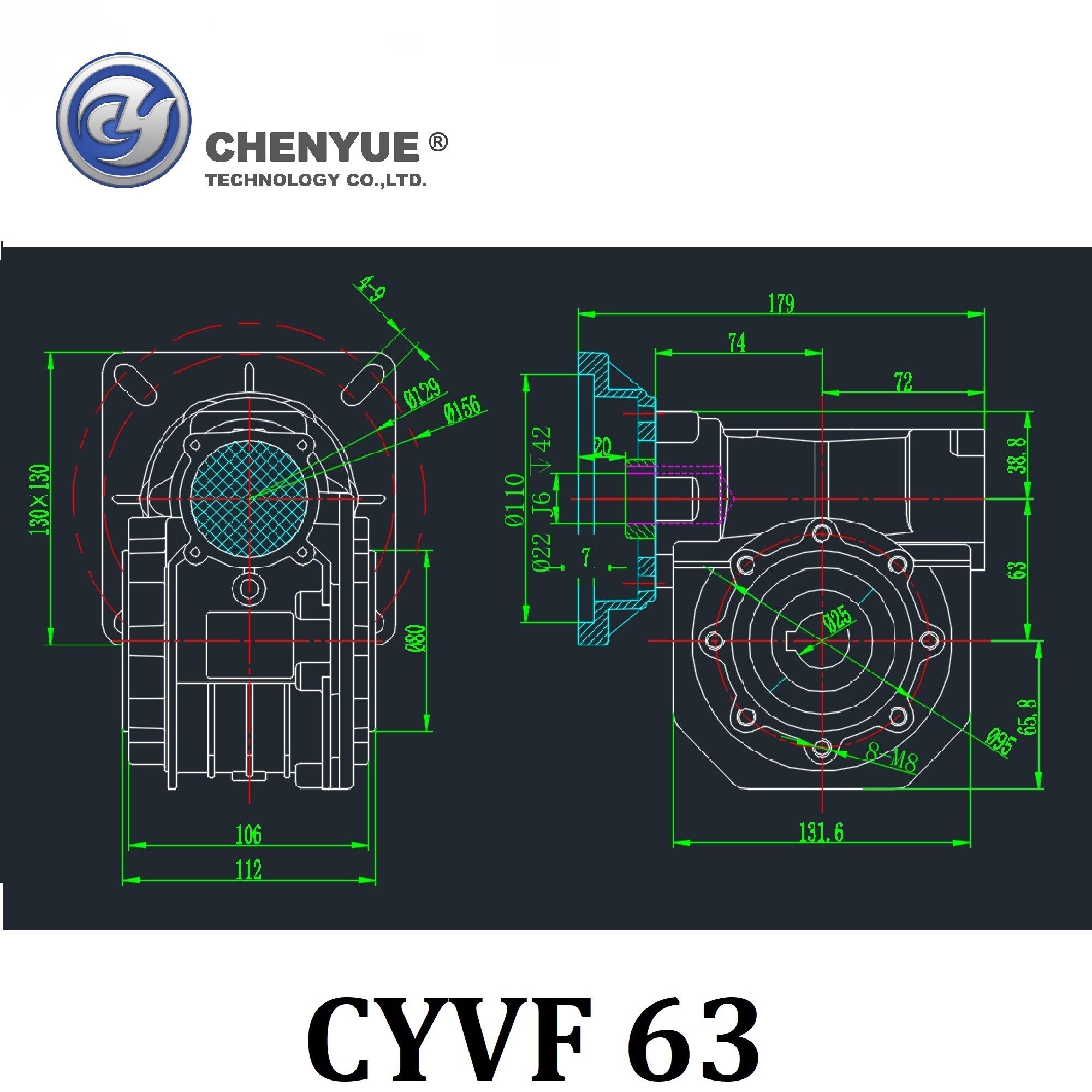 CHENYUE High Torque Worm Gear Reducer NMVF 063 Input 14/19/22/24mm Output 25mm Speed Ratio from 5:1 to 100:1 CNC Gearbox Suppliers Reduction