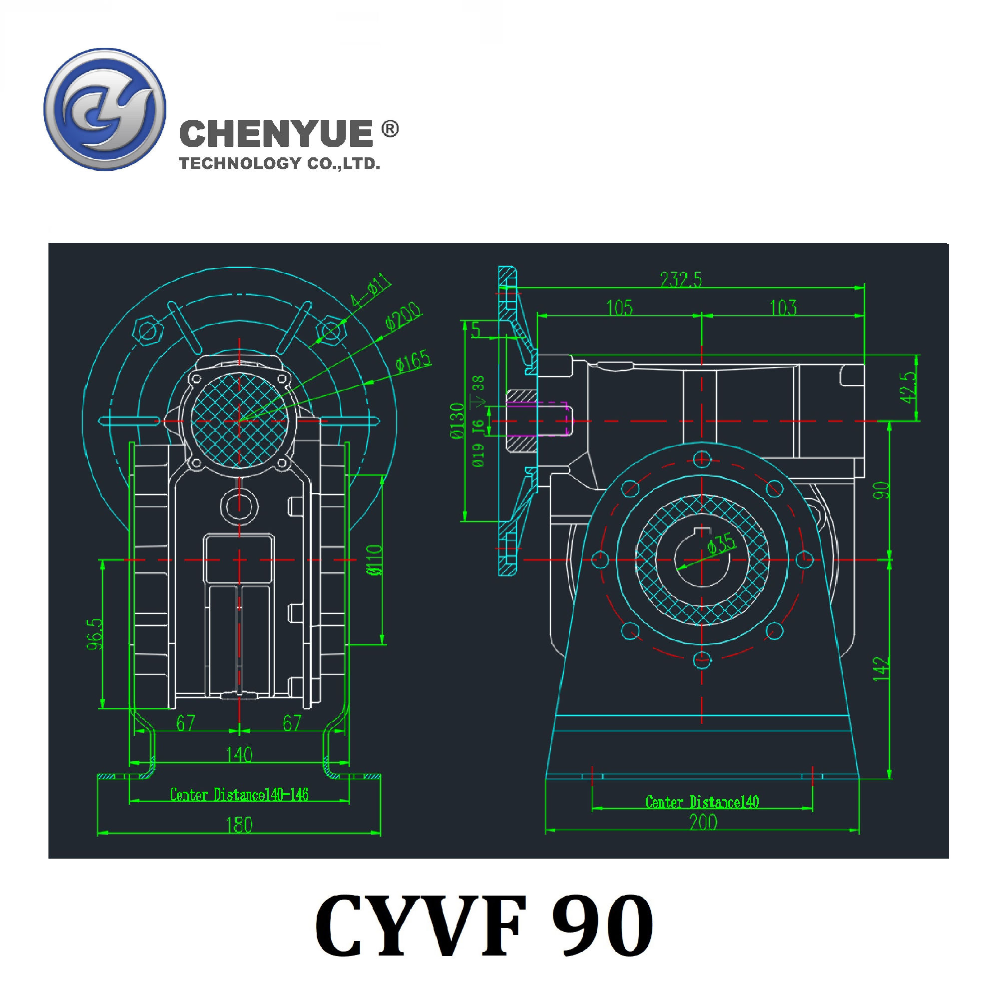 CHENYUE Worm Gear Reducer NMVF 90 Input19/22/24/28mm Output 35mm Speed Ratio from 5:1 to 100:1 for Speed Reduction