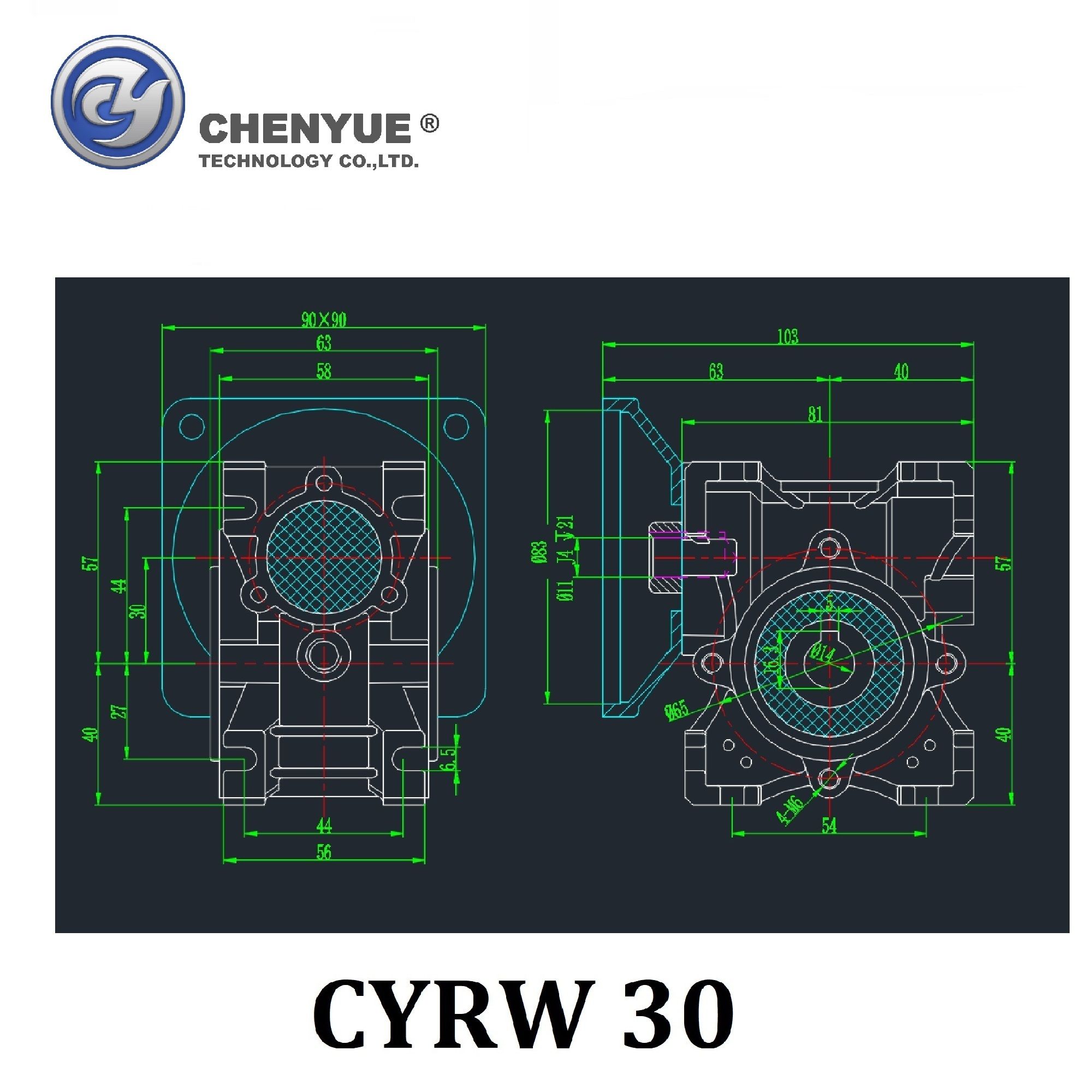 CHENYUE High Torque Worm Gearbox NMRW30 CYRW30 Input 11/9mm Output 14mm Speed Ratio from 5:1 to 80:1 Tin Bronze Worm Gear Free Maintenance