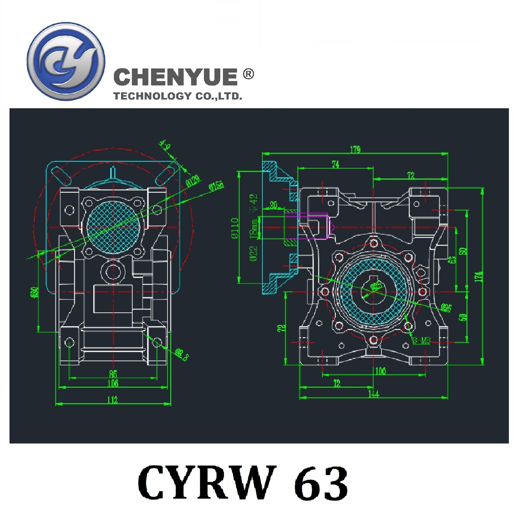 CHENYUE High Torque Worm Gearbox NMRW 063 CY Series Input14/19/22/24mm Output25mm Speed Ratio from 5:1 to 100:1 Suppliers Free Maintenance