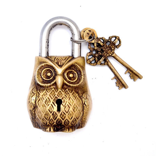 Owl Design Yellow Functional Brass Lock with 2 Keys