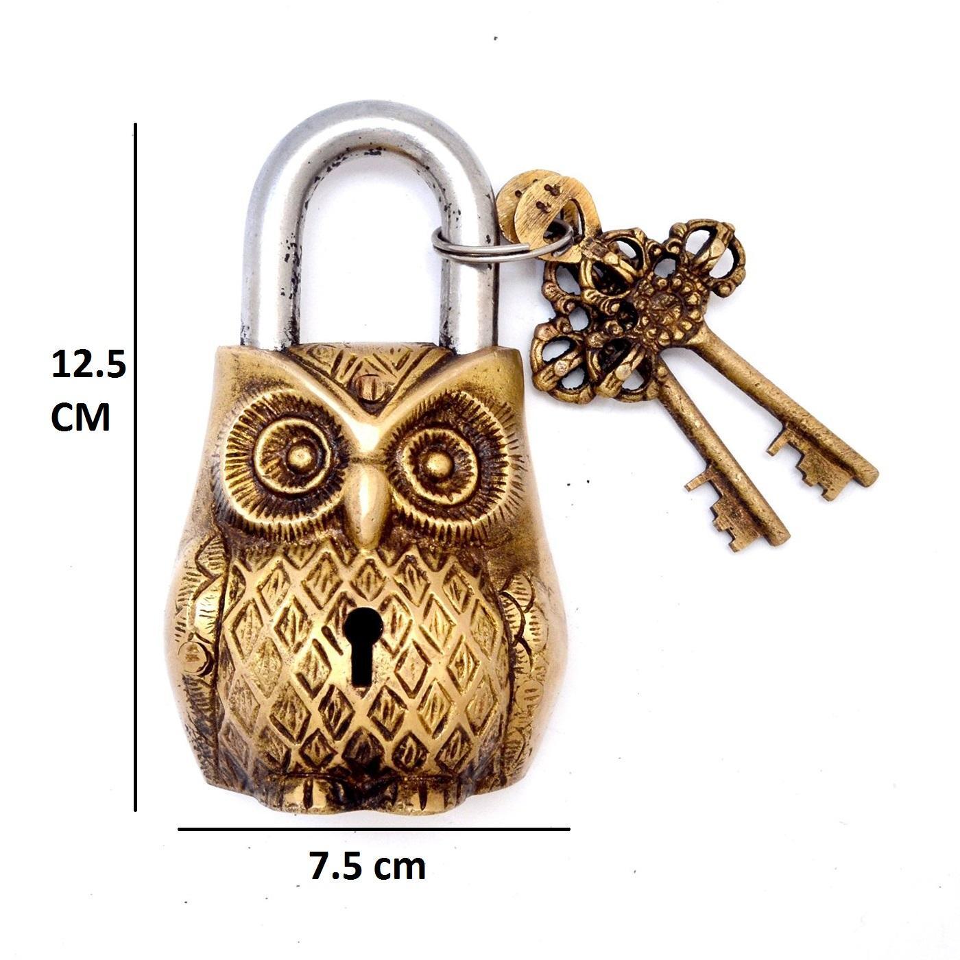 Owl Design Yellow Functional Brass Lock with 2 Keys