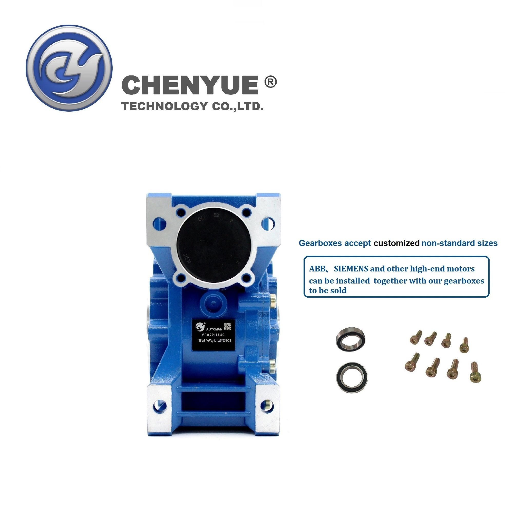 CHENYUE High Torque Worm Gearbox Speed Reducer NMRW75 CYRW75 Input 19/22/14/24/28mm Speed Ratio from 5:1 to 100:1 Tin bronze CNC Free Maintenance