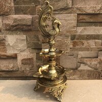 Aakrati Brass Decorative Showpiece Oil Lamp with Peacock - Table Diya Stand - Indian Religious Metal Craft for Gift and Dcor