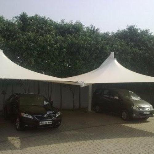 White Pyramid Shape Tensile Car Parking Shed