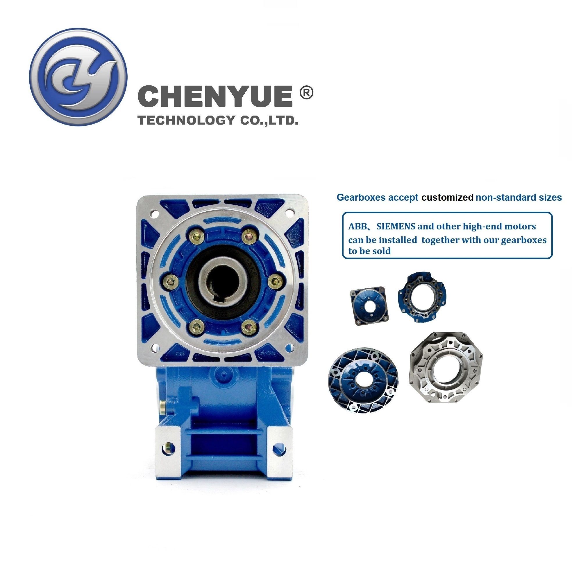 CHENYUE Worm Gearbox Reducer NMRW-CYRW090 Sliver Suppliers Input19/22/24/28mm Output 35mm Speed Ratio from 5:1 to 100:1 Free Maintenance