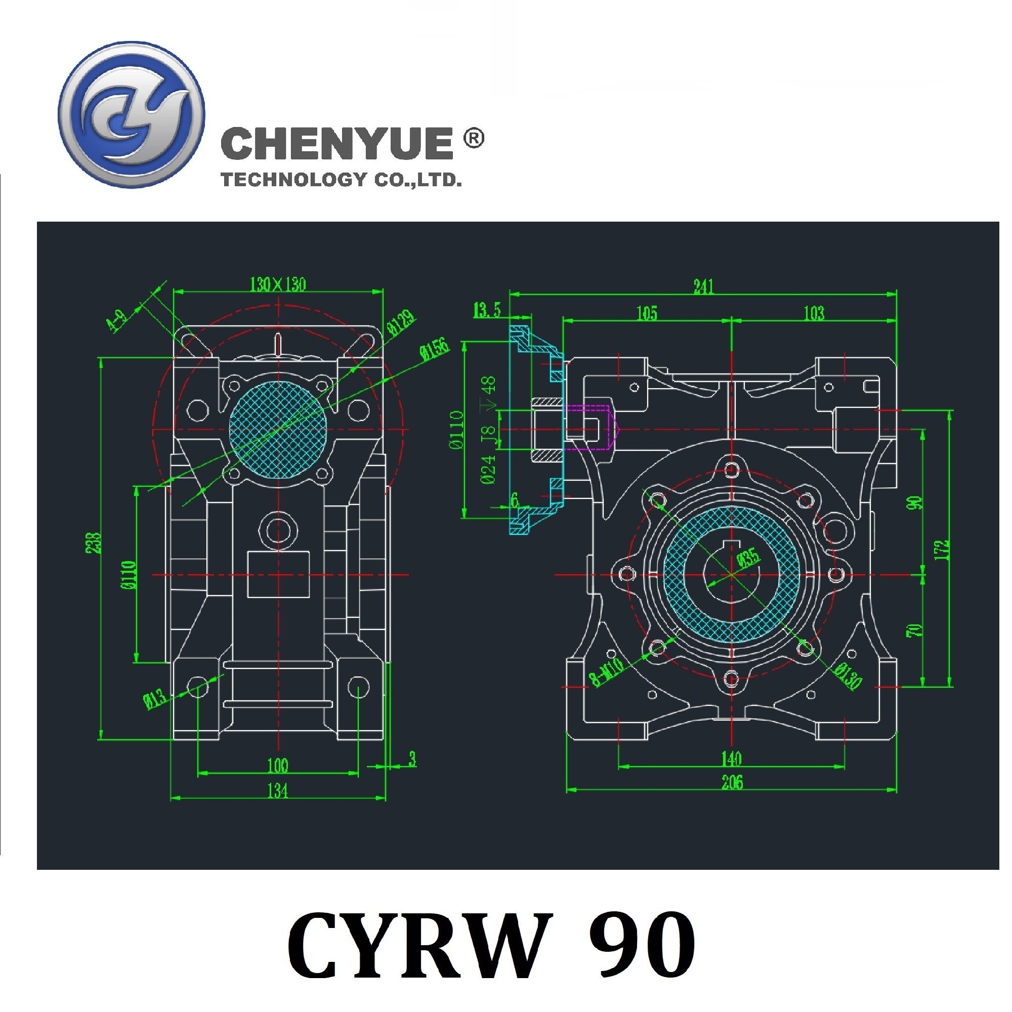 CHENYUE Worm Gearbox Reducer NMRW-CYRW090 Sliver Suppliers Input19/22/24/28mm Output 35mm Speed Ratio from 5:1 to 100:1 Free Maintenance