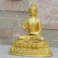 Lord Buddha Sitting on Lotus Decorative Showpiece - 14 cm (Brass, Antique Yellow Finish)c