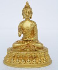 Lord Buddha Sitting on Lotus Decorative Showpiece - 14 cm (Brass, Antique Yellow Finish)c