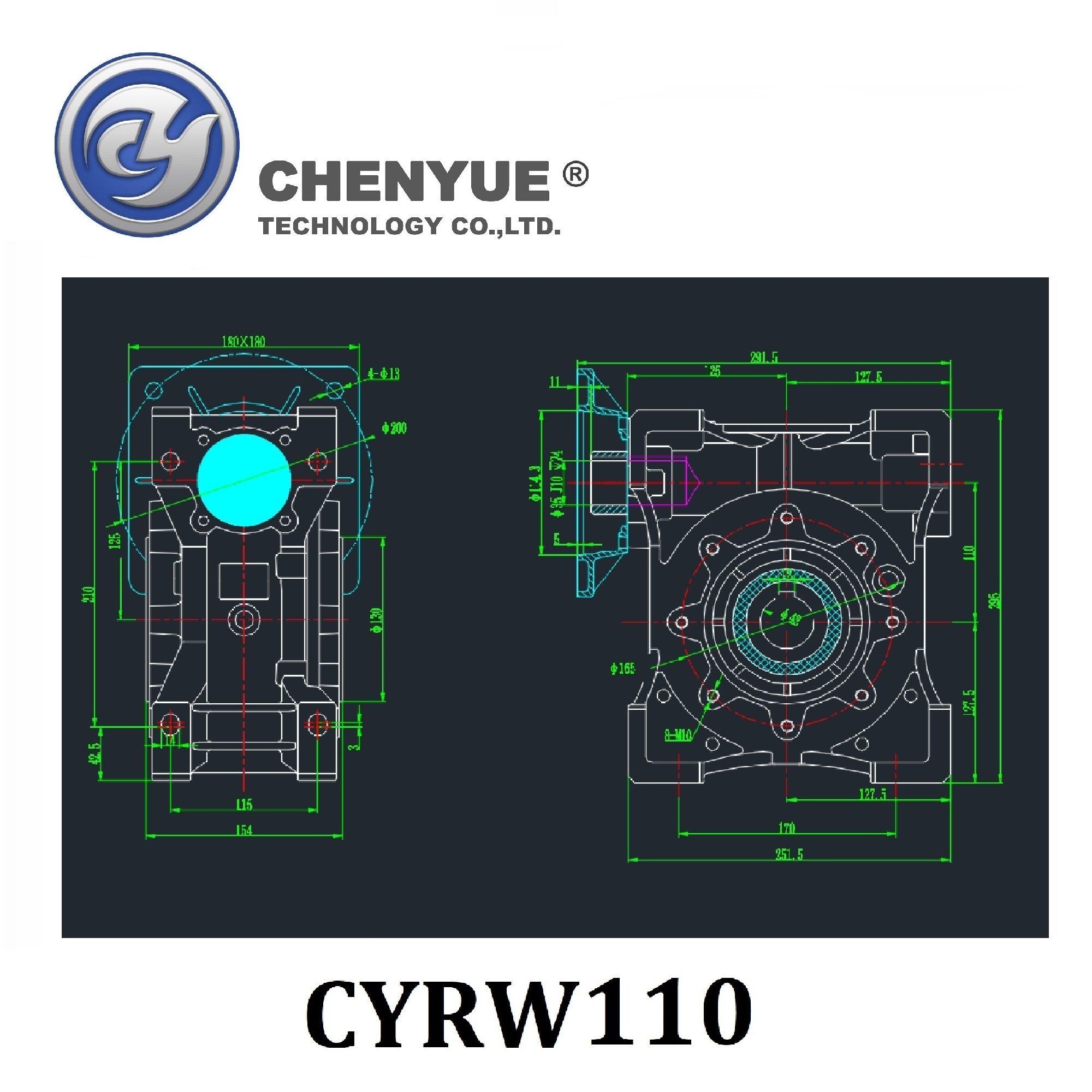 CHENYUE Worm Gearbox Reducer NMRW110 Input 19/24/28/38mm Output 42mm Speed Ratio from 5:1 to 100:1 Tin Bronze CNC Speed Free Maintenance