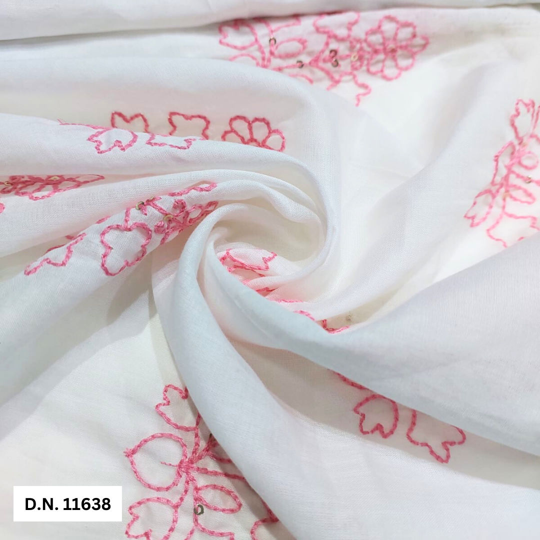 Allover Pink thread Cotton Embroidery fabric