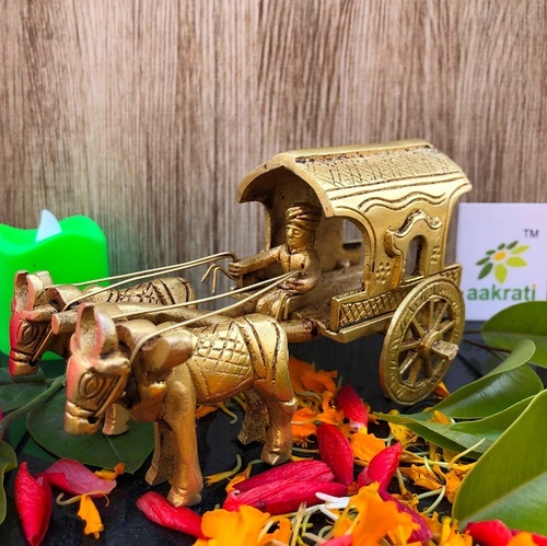 aakrati Brass made Bullock Cart Decorative Showpiece -  (Brass, Gold)