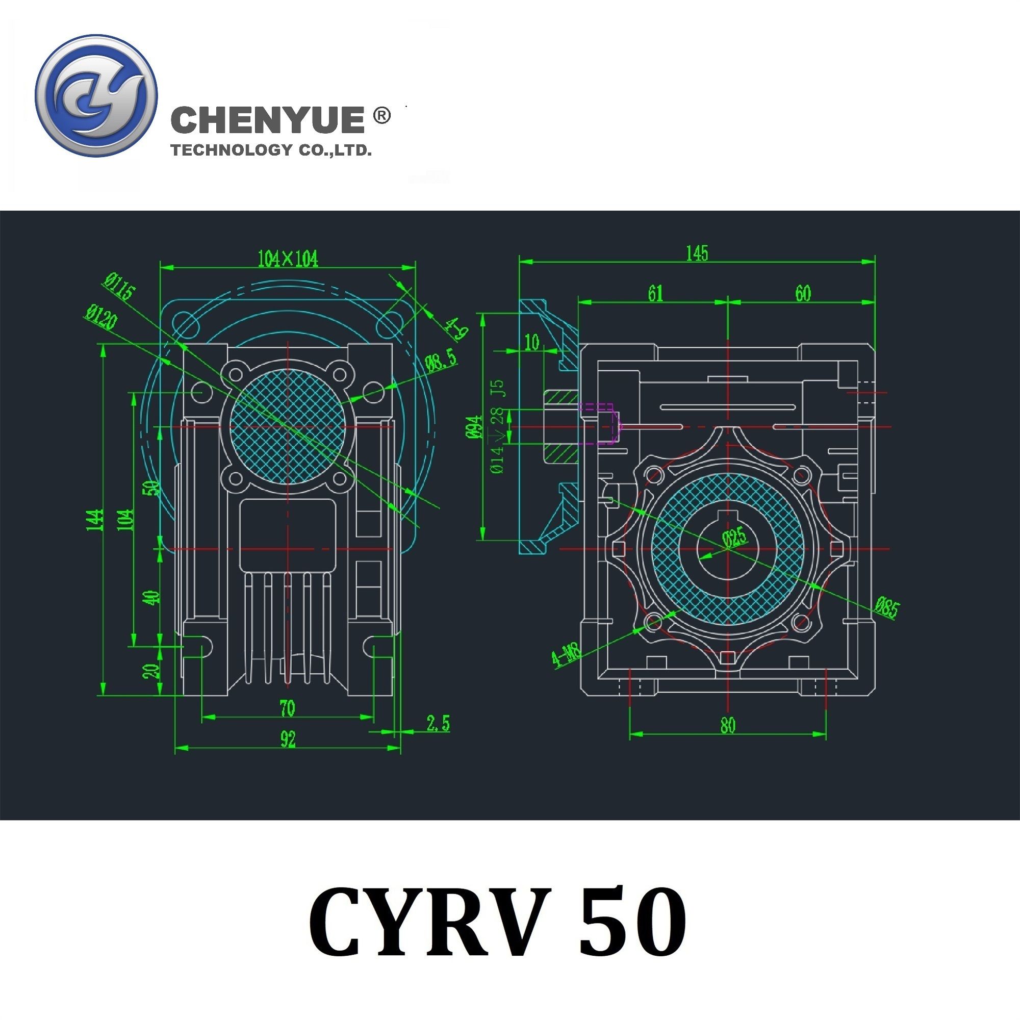 CHENYUE Worm Gearbox NMRV050 Input 14/11/19mm Output 25mm Speed Ratio from 5:1 to 100:1 Free Maintenance for industrial Applications