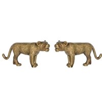 Pair Of Tiger Statue Of Brass Metal Handmade Animal Figurine Decorative Indian Bronze Look Sculpture With Antique Finish Showpiece Gift Item - Color: Yellow
