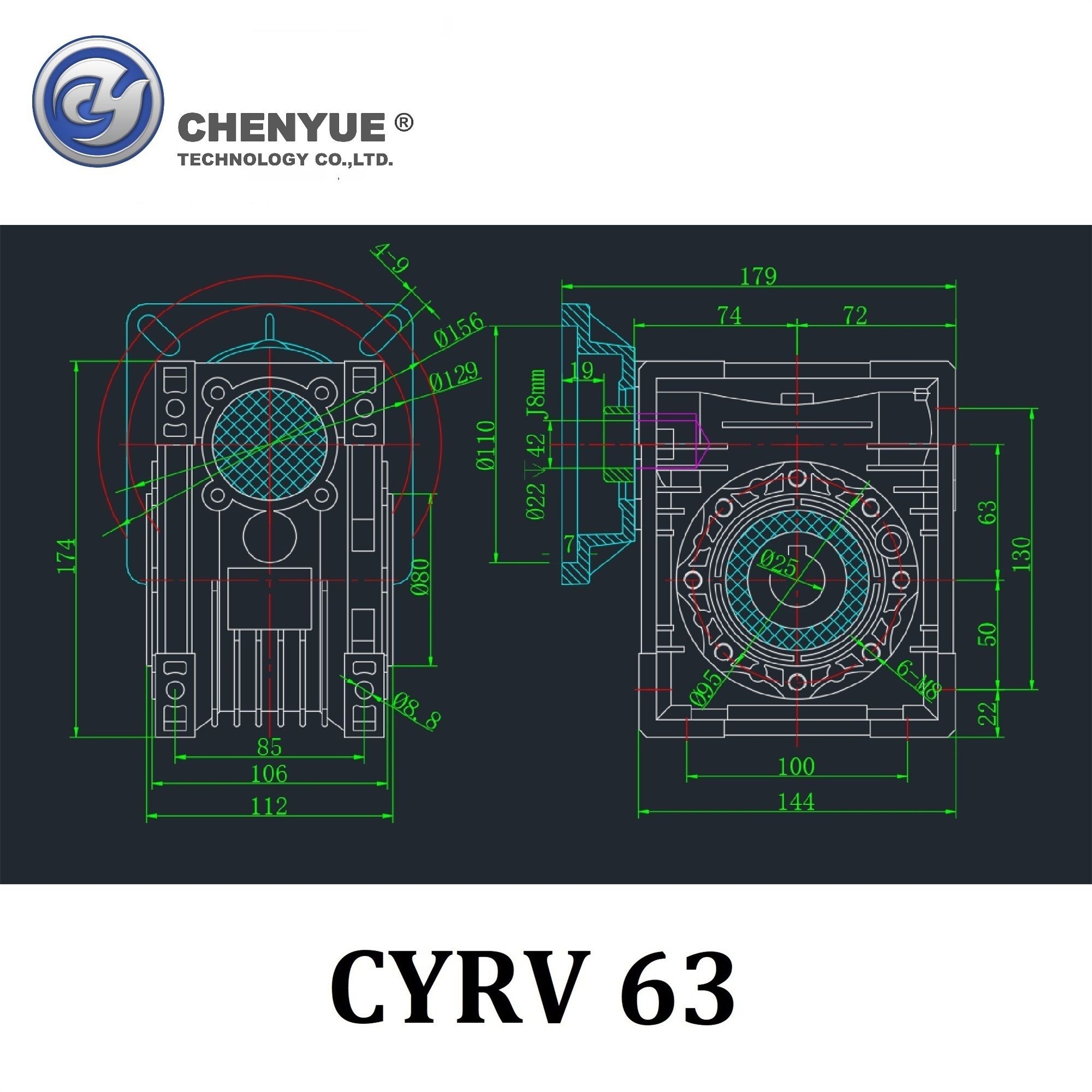 CHENYUE Worm Gear Reducer NMRV063 NMRV 63 Input 14/11/19mm Output 25mm Speed Ratio from 5:1 to 100:1 Speed Reducer Reduction Box