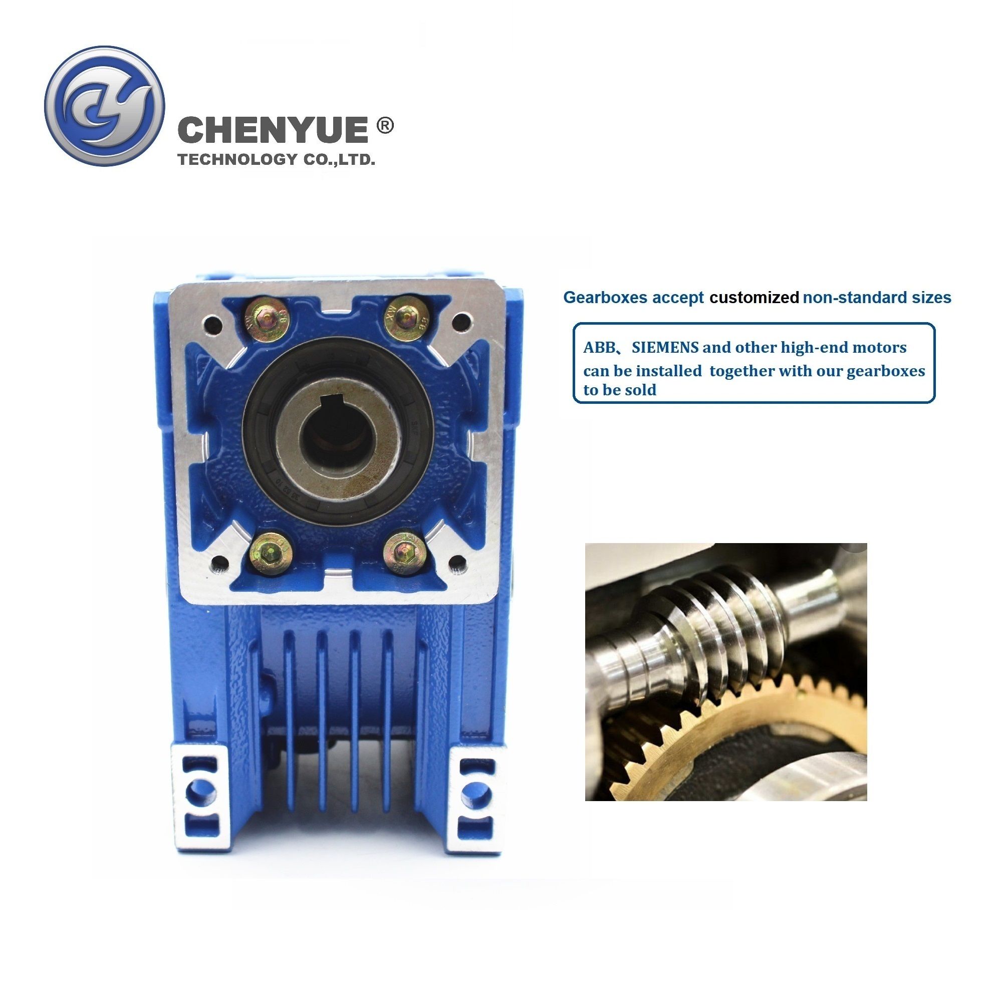 CHENYUE Worm Gear Reducer NMRV063 NMRV 63 Input 14/11/19mm Output 25mm Speed Ratio from 5:1 to 100:1 Speed Reducer Reduction Box