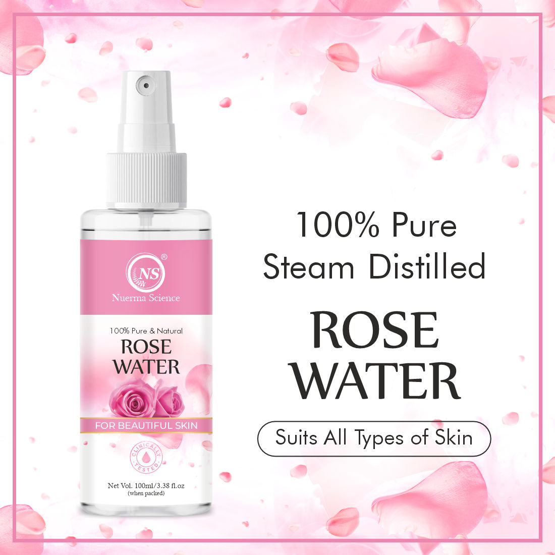 Nuerma Science Rose Water (Gulab Jal) Cleanses, Hydrates & Moisturizes Skin 100ml