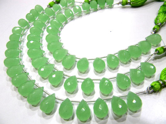 Green Chalcedony 10x14mm Tear Drop Quartz Beads Strand 8 Inch long