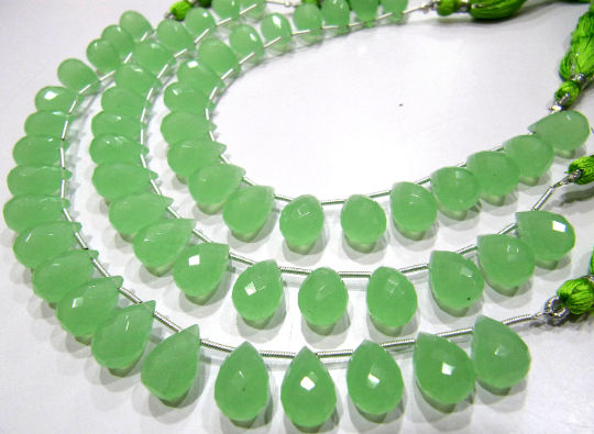 Green Chalcedony 10x14mm Tear Drop Quartz Beads Strand 8 Inch long