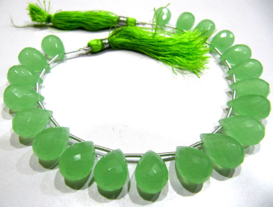 Green Chalcedony 10x14mm Tear Drop Quartz Beads Strand 8 Inch long