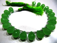 Green Chalcedony 10x14mm Tear Drop Quartz Beads Strand 8 Inch long