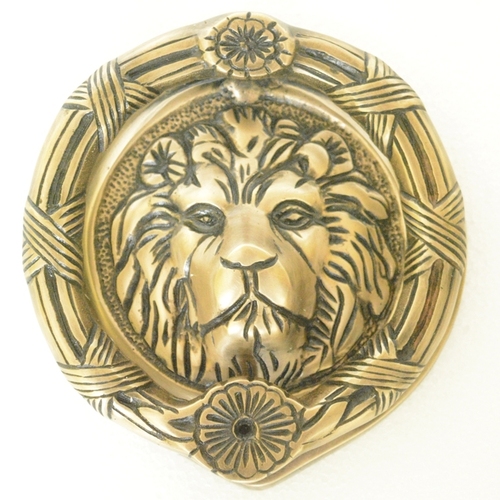 Lion Face Round Shape Door Knocker - Solid Brass Made Door Hardware - Antique Look