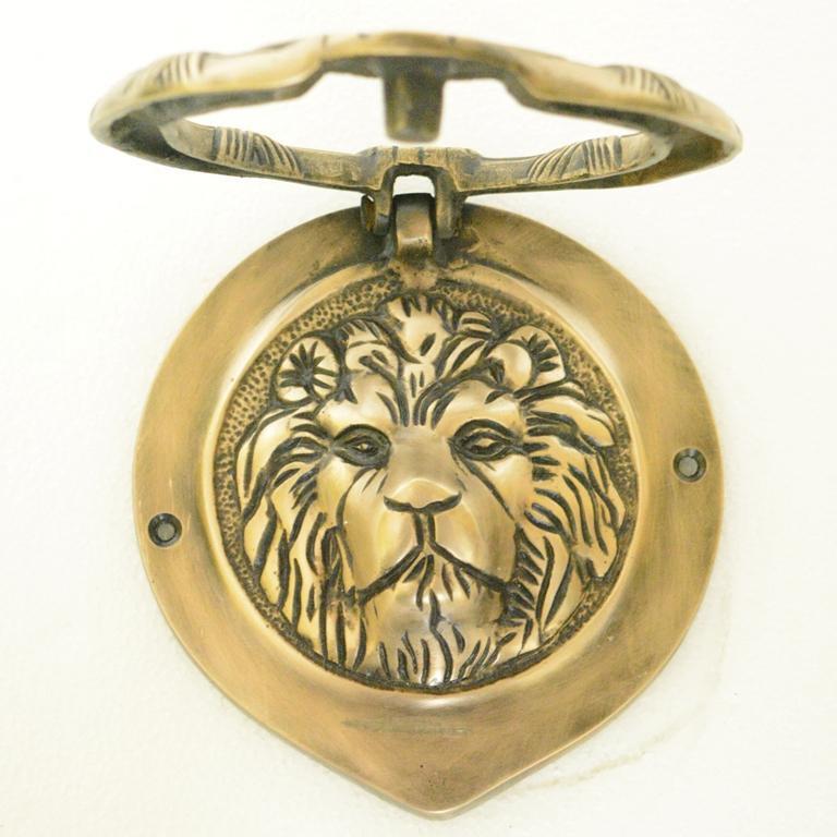 Lion Face Round Shape Door Knocker - Solid Brass Made Door Hardware - Antique Look