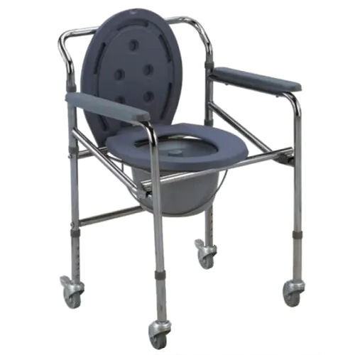 Foldable And Premium Design Height Adjustable Commode Chair - Color: Silver