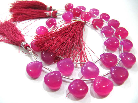 Natural Hot Pink Chalcedony Heart Shape Plain 11-12mm  Beads strand 8''long