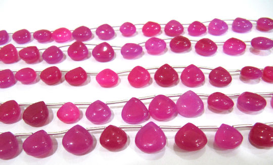 Natural Hot Pink Chalcedony Heart Shape Plain 11-12mm  Beads strand 8''long