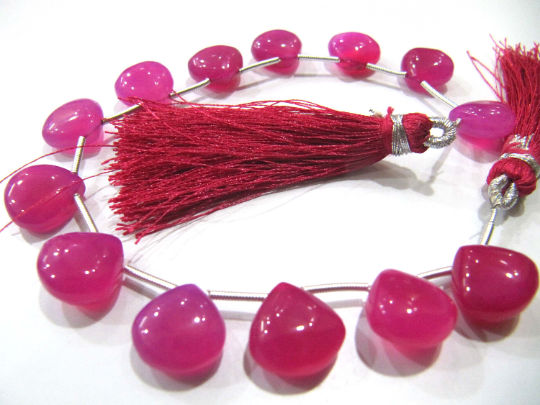 Natural Hot Pink Chalcedony Heart Shape Plain 11-12mm  Beads strand 8''long