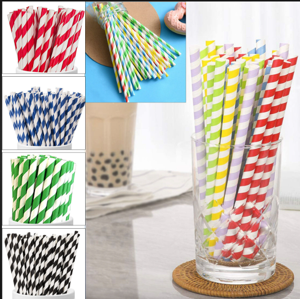 Paper Colored Straw - High-Quality Paper, Available in 6, 8, & 10 MM Sizes, Multicolor Options with Plain and Striped Patterns - Eco-Friendly for Events