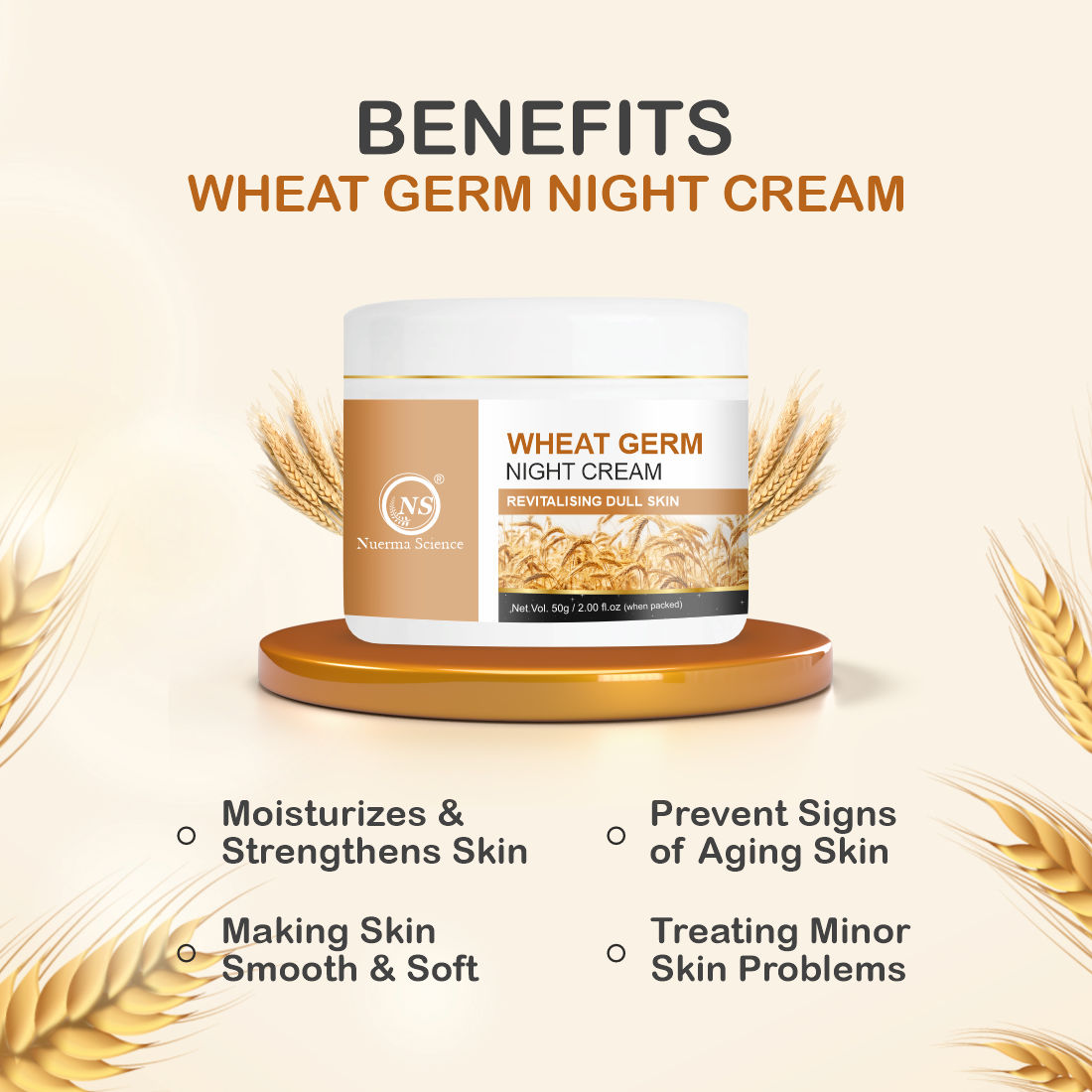 Nuerma Science Wheatgerm Night Cream enrich with Aloe Vera, Vitamin E Oil,  (50 g)