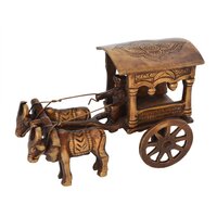 Aakrati Brown Color Carriage with bulls handmade metal handicrafts