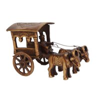 Aakrati Brown Color Carriage with bulls handmade metal handicrafts